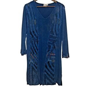 Parsley &‎ Sage Tunic Top Blue Black Art to Wear Lagenlook Boho Dress Unique 1X